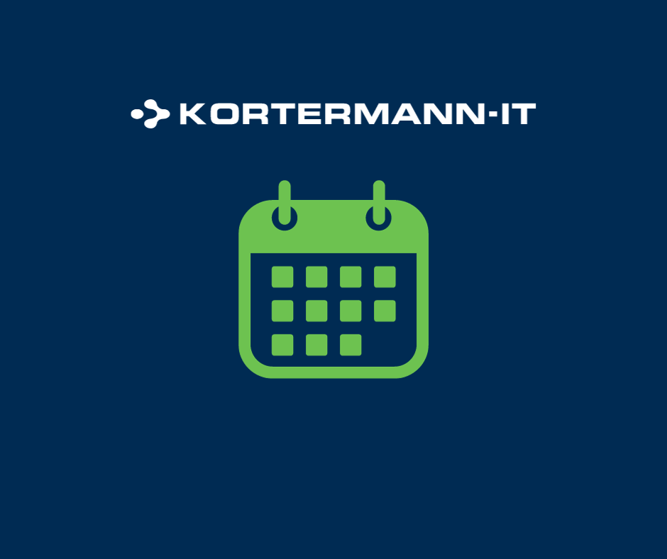 grønt kalenderikon lavet i canva med Kortermann-ITs blå ikoniske farve som baggrund